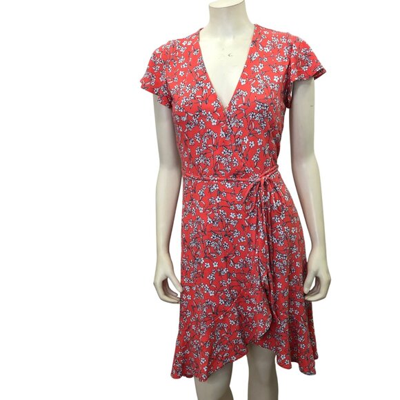 Banana Republic orange Floral Wrap Dress Short‎ Sleeves  Size SM - Picture 1 of 7